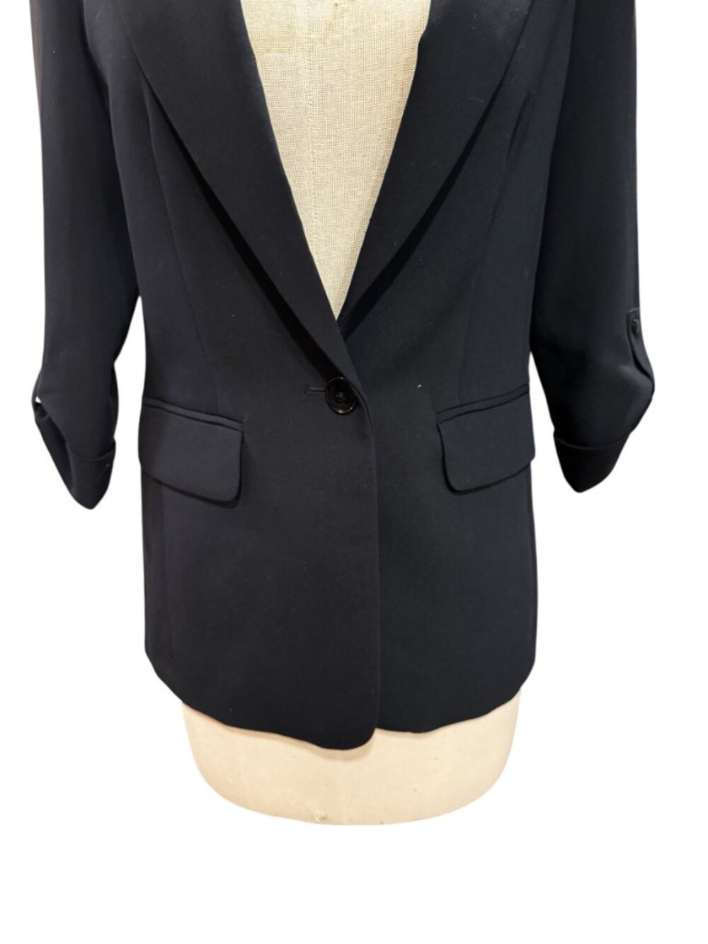 Maeve Anthropologie Black Blazer Roll Sleeve Size 2 Tailored Chic - Picture 5 of 8